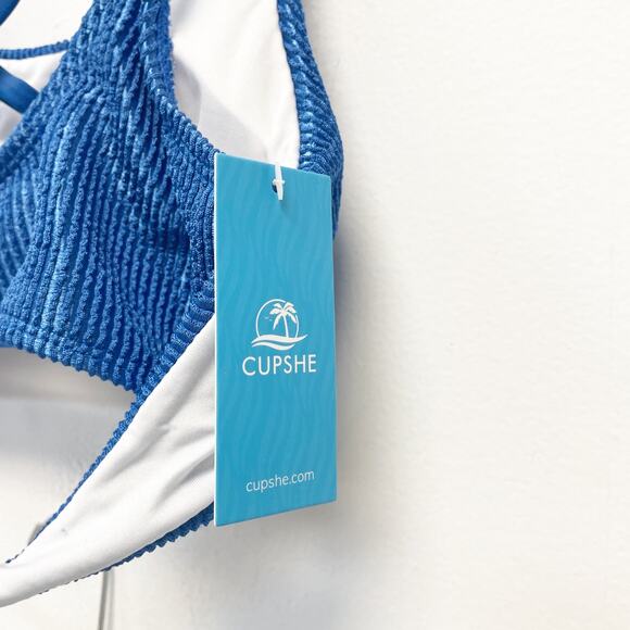 Cupshe Women's Cobalt Blue Ribbed Bralette and Bottoms Set Size Medium - Picture 5 of 9